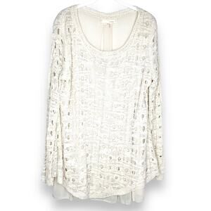 A'reve Chiffon And Lace Romantic Cream Blouse With Ruffled Insert Size M/L